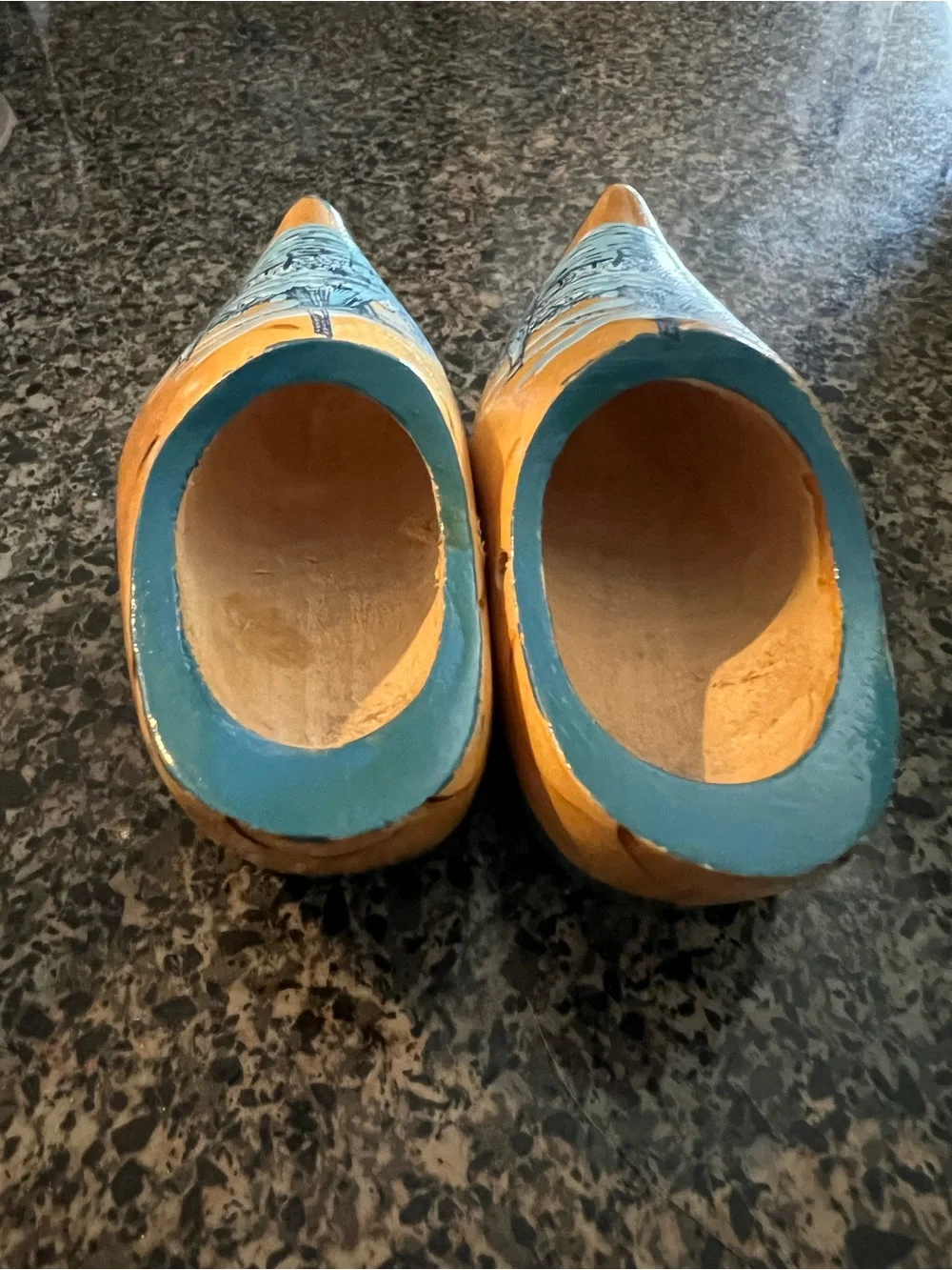 🦋 Minature Dutch Wooden Clogs in Teal and Natural Wood
